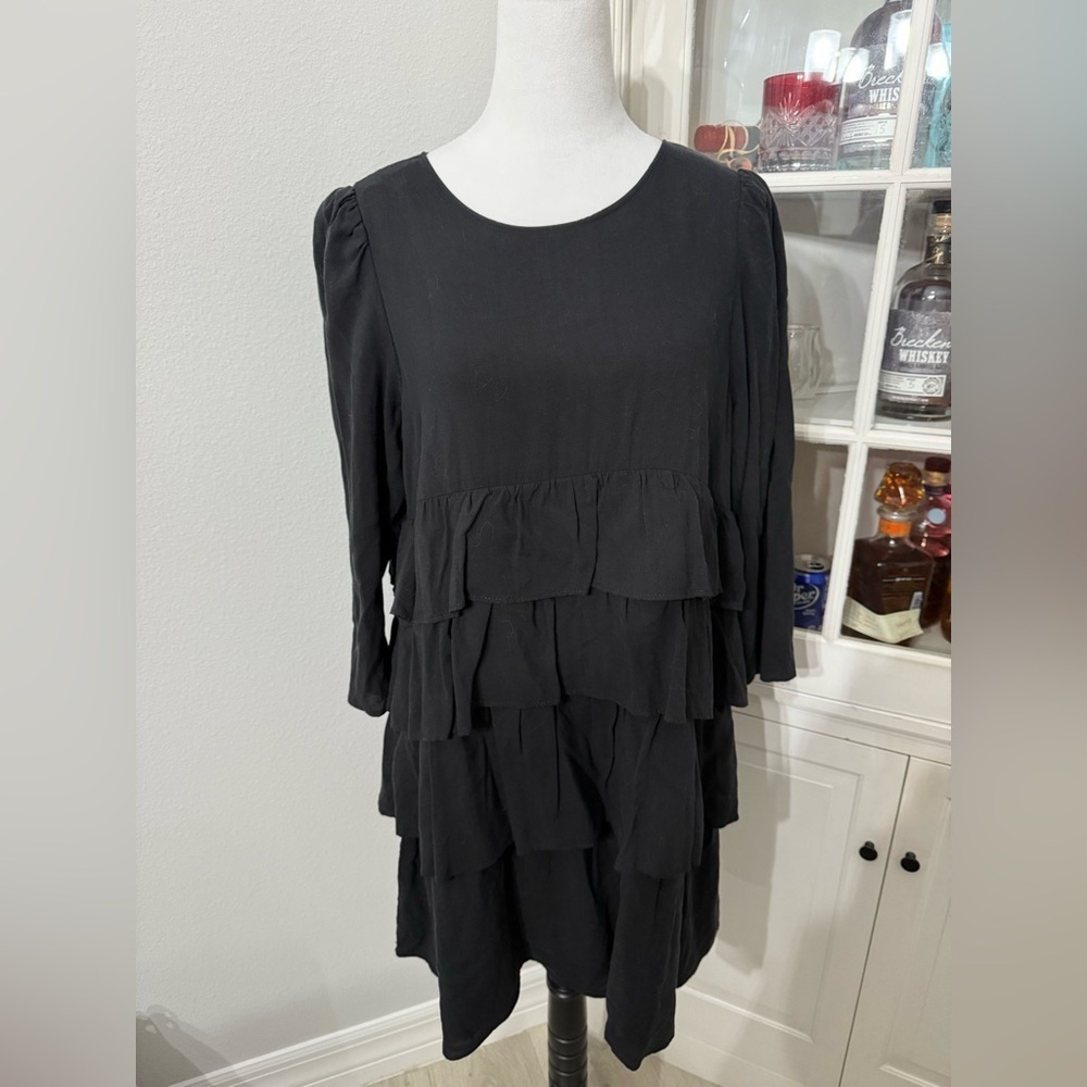 Zara Black Long Sleeve Dress - Tiered Ruffles